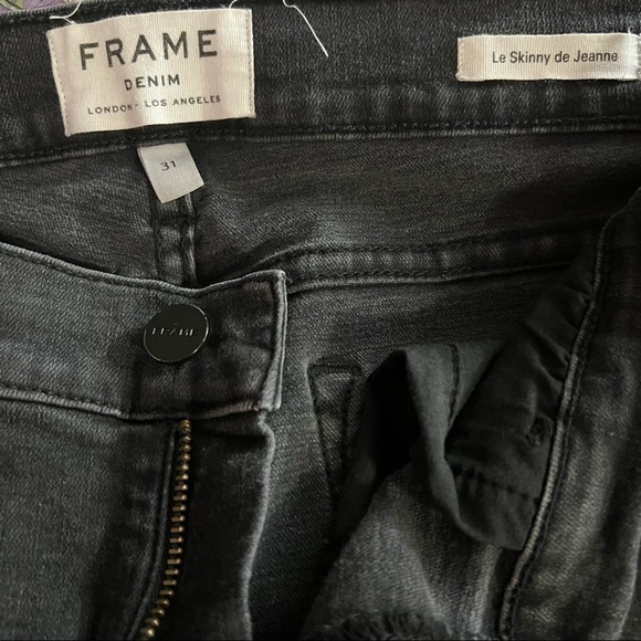 FRAME DENIM Le Skinny De Jeanne Black Ripped Knees Fray Hem Jeans Denim 31 - Picture 7 of 10